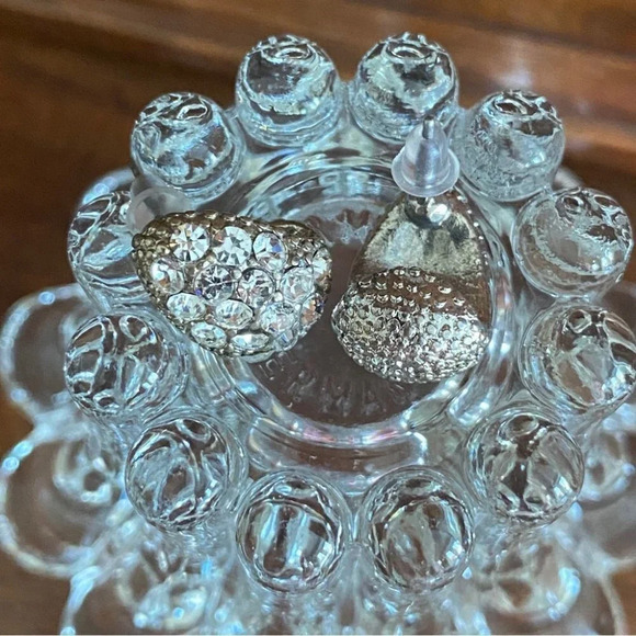 Crystal Rhinestone Encrusted Silver Enamel  Huggie Earrings - Picture 4 of 6